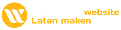 Logo met gestileerde "W" in een gele cirkel, naast de tekst "Wordpress website Laten maken" in wit en geel op een zwarte achtergrond.